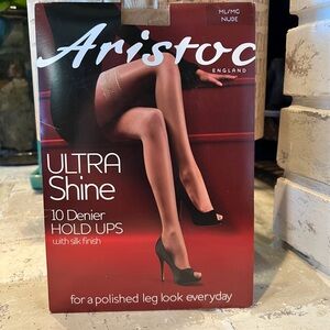 Aristoc 10 Denier Ultra Shine Nude Hold Ups. Lace Top Stockings. Women’s ML